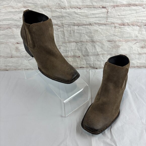 Born Women's 6 Rascal Brown Leather Pull-on Heel Ankle Booties - Picture 3 of 13